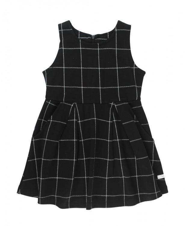 RuffleButts: Black & White Windowpane Ponte Knit Dress For Girls - Charlarue Kids