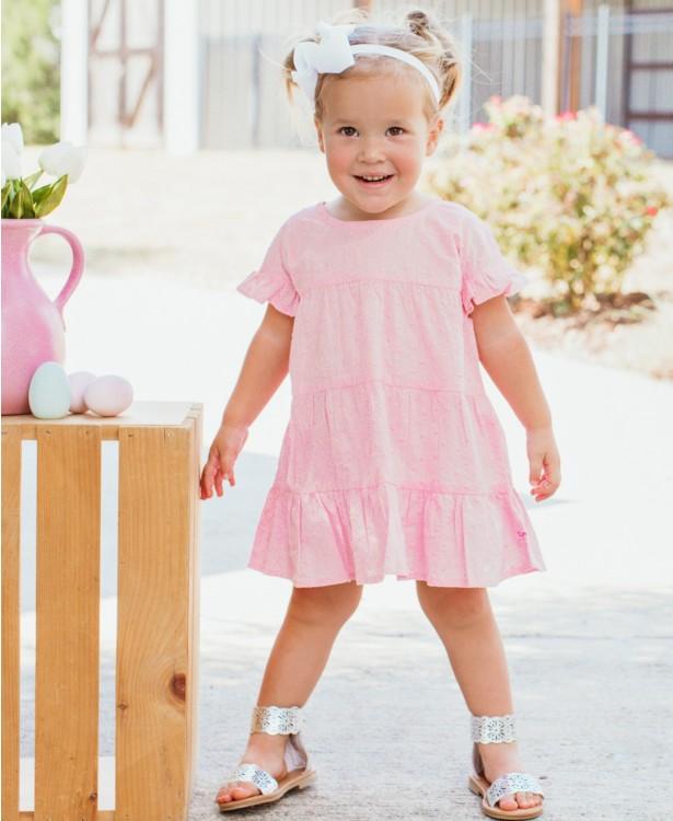 Rufflebutts - Pink Swiss Dot Tiered Dress - Toddler Girls