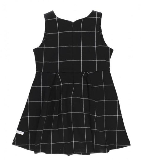 RuffleButts: Black & White Windowpane Ponte Knit Dress For Girls - Charlarue Kids