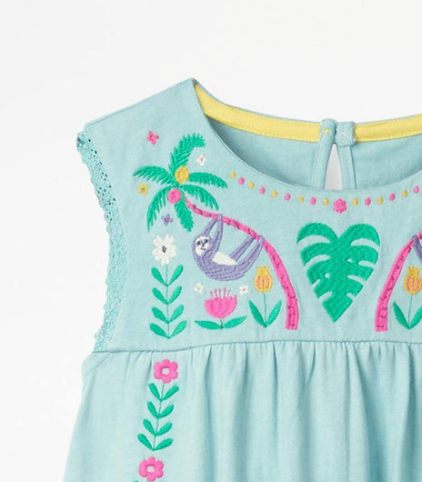 Embroidered Cotton Sloth Dress For Toddler Girl - Charlarue Kids Retail