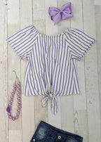 Lavender Striped Tie Front Peasant Top (Girls 18m)