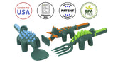 Constructive Eating - Set of 3 Interactive Dinosaur Utensils - Spoon, Fork, & Pusher - Charlarue Kids Retail