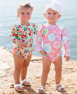 RuffleButts: Swimsuit - Painted Flowers One Piece Rash Guard For Toddler Girls - Charlarue Kids
