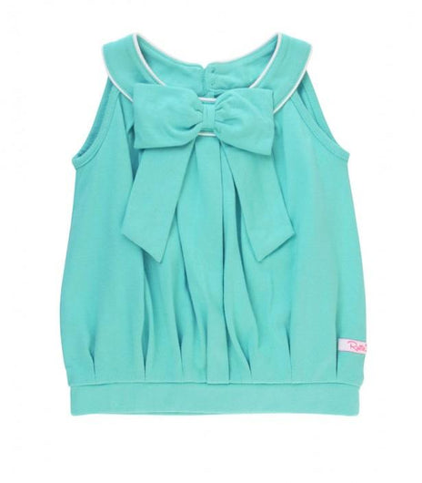 RuffleButts: Blue Lagoon Bow Front Scoop Tank Top For Girls - Charlarue Kids