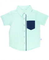 RuggedButts: Short Sleeve Button Down Shirt Mint Seersucker For Toddler Boys - Charlarue Kids
