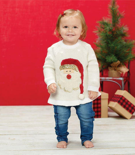Mud Pie - Girls Santa Claus Ivory Christmas Sweater - Charlarue Kids Retail