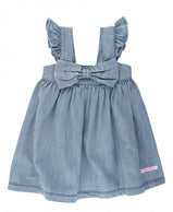 RuffleButts: Light Wash Denim Flutter Bow Dress For Toddler Girls - Charlarue Kids