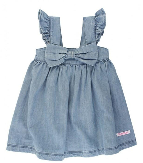 RuffleButts: Light Wash Denim Flutter Bow Dress For Toddler Girls - Charlarue Kids