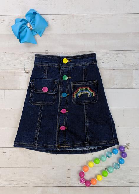 Rainbow Buttons Denim Skirt Girls 2T Charlarue Kids Retail