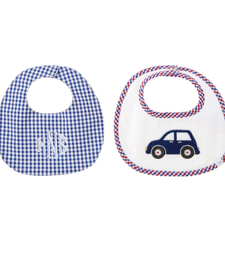 Mud Pie - Transportation Theme Set of 2 Baby Bibs - Car & Gingham - Charlarue Kids Retail