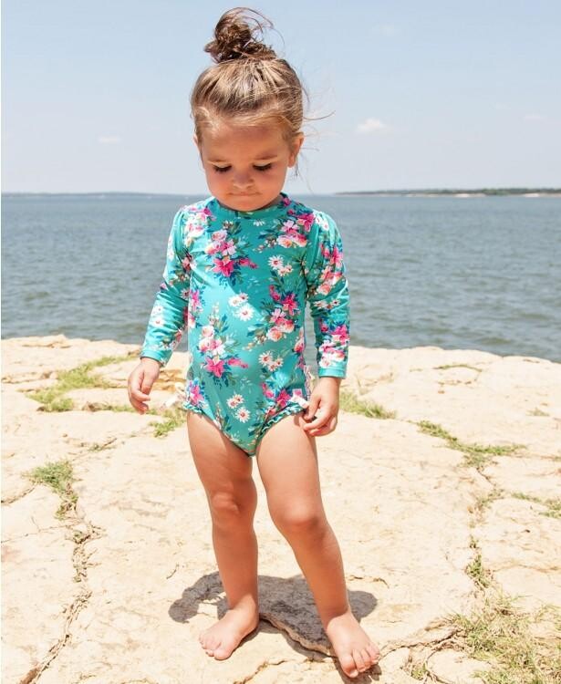 Rufflebutts - (UPF 50+) Fancy Me Floral One Piece Rash Guard Swimsuit For  Toddler Girls