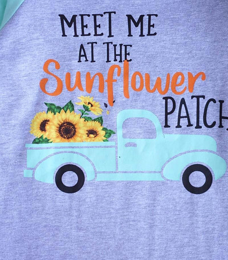 Meet Me At The Sunflower Patch Raglan Shirt Blue